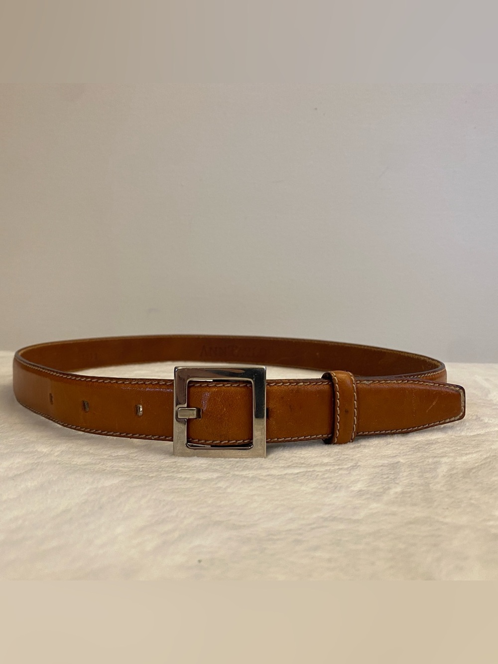 Ann Taylor Light Brown Italian Leather Belt with Silver Toned Hardware 33072 - S